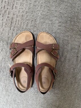 Brown Strappy Buckle Sandals